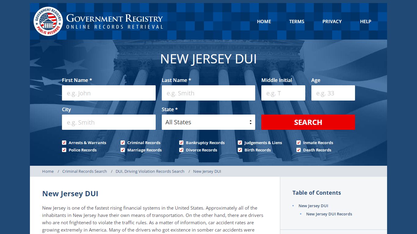 New Jersey DUI Records - GovernmentRegistry.Org