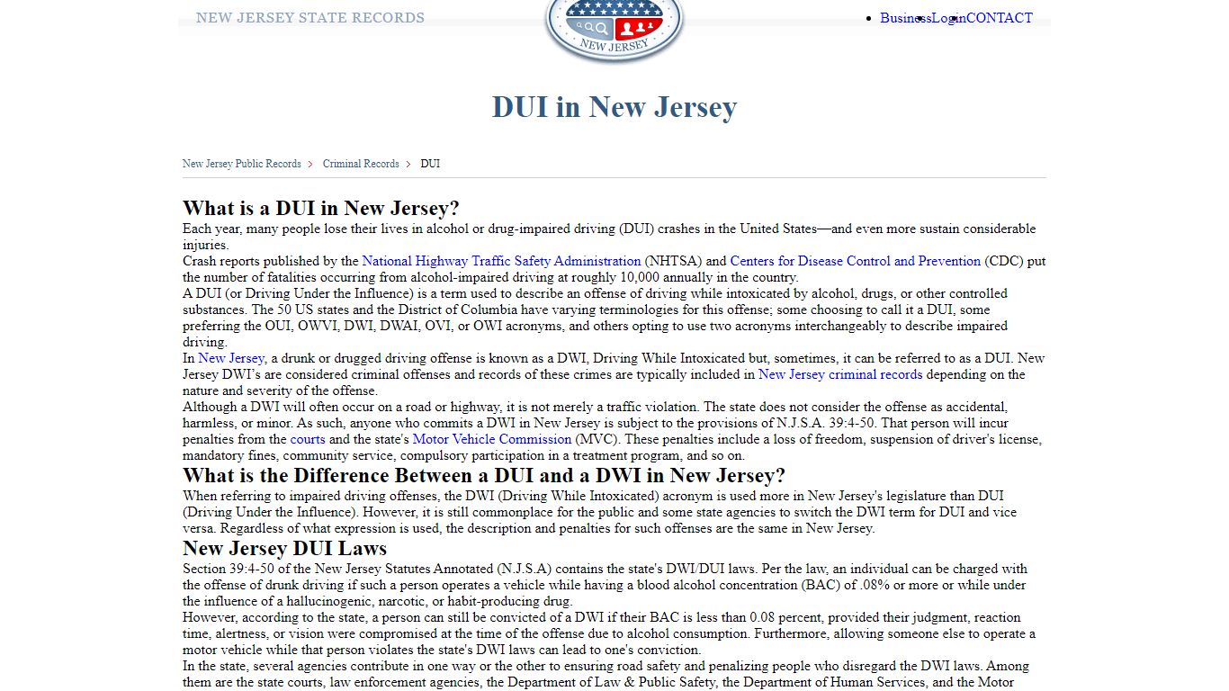 DUI in New Jersey | StateRecords.org